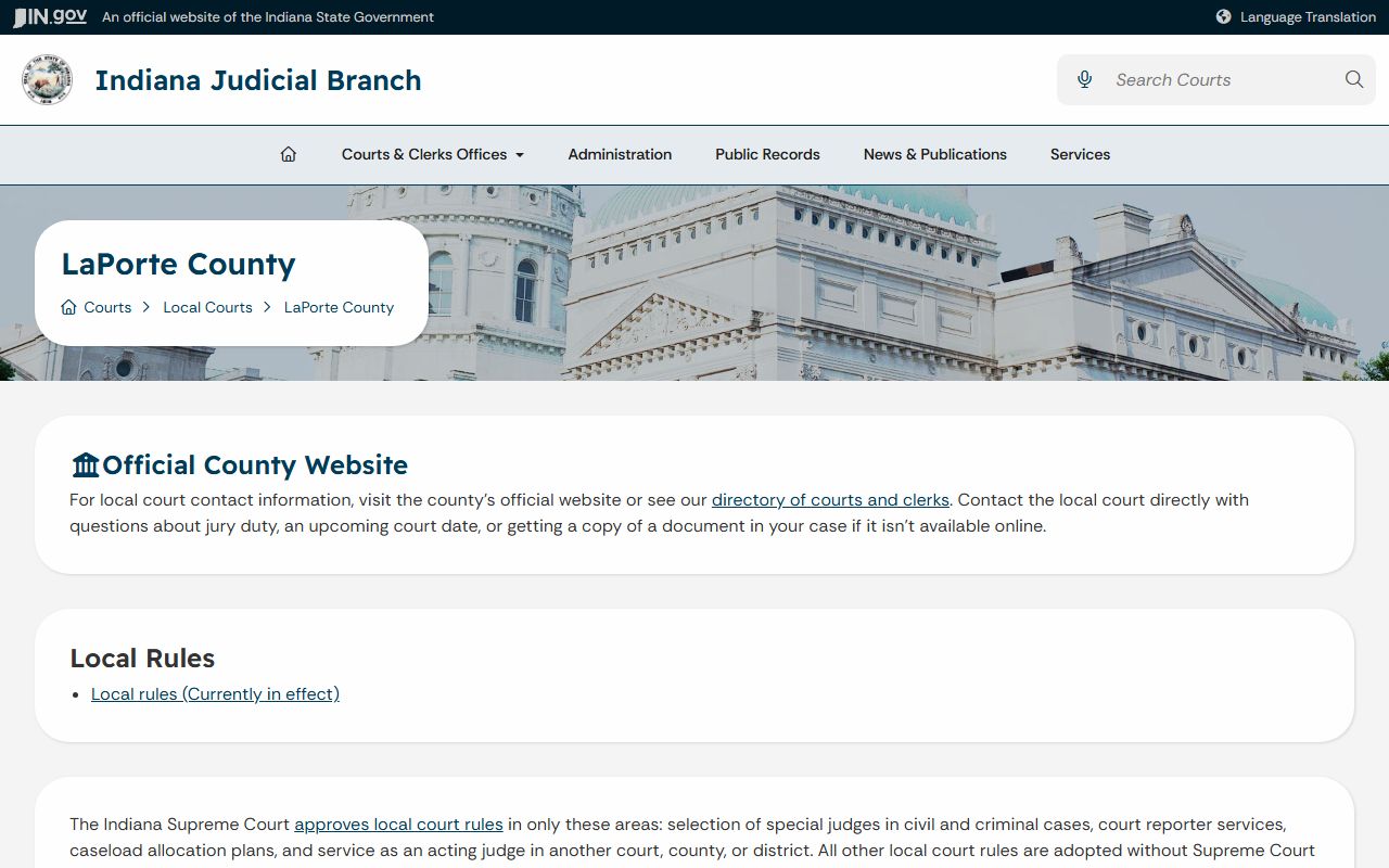 LaPorte County Clerk of the Circuit Court records Indiana Judicial Branch county page
