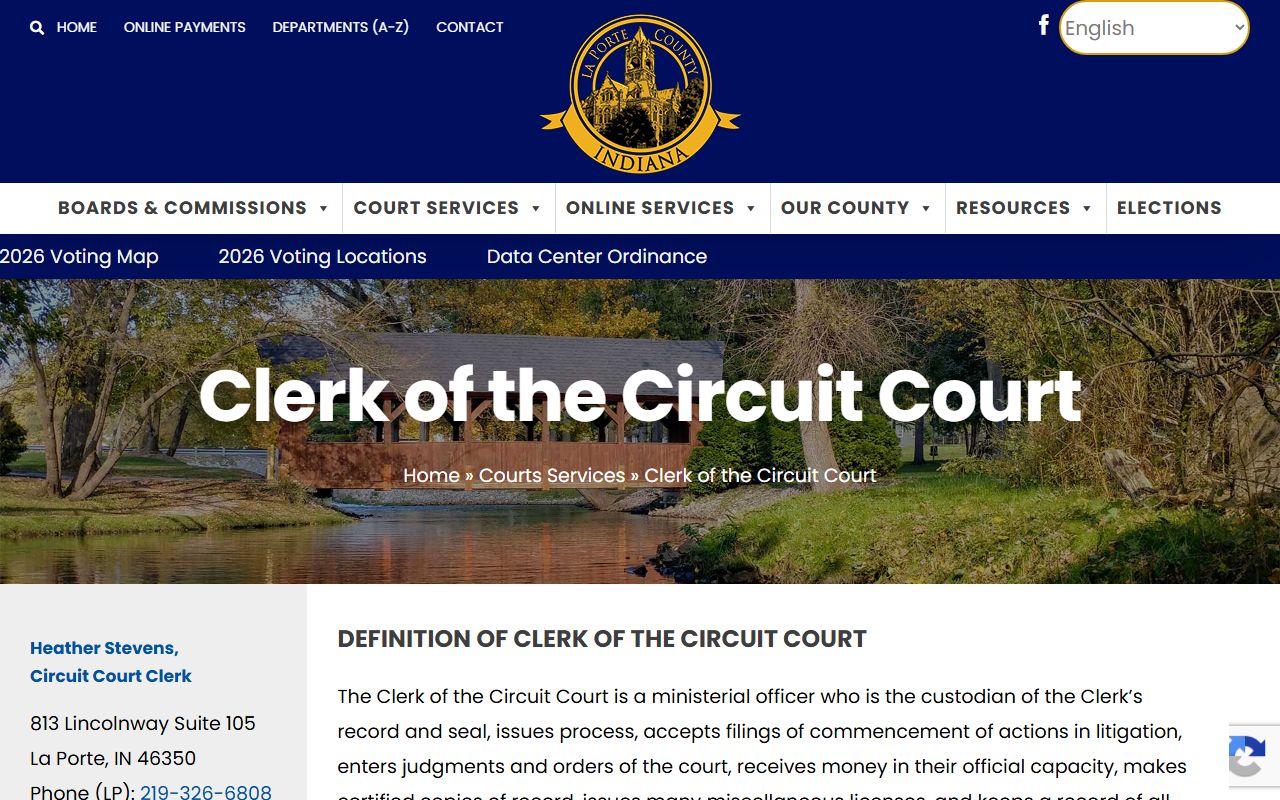 LaPorte County Clerk of the Circuit Court records official clerk page