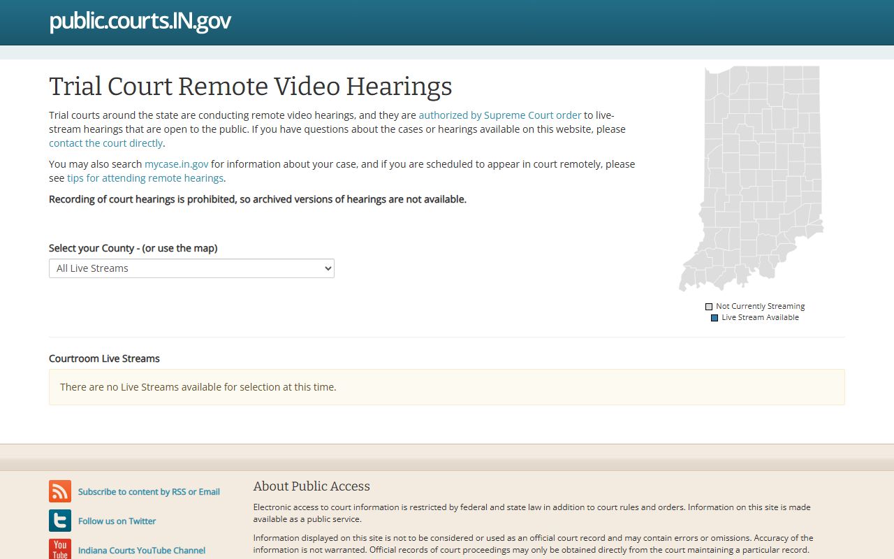 LaPorte County court dockets Indiana public court live stream access