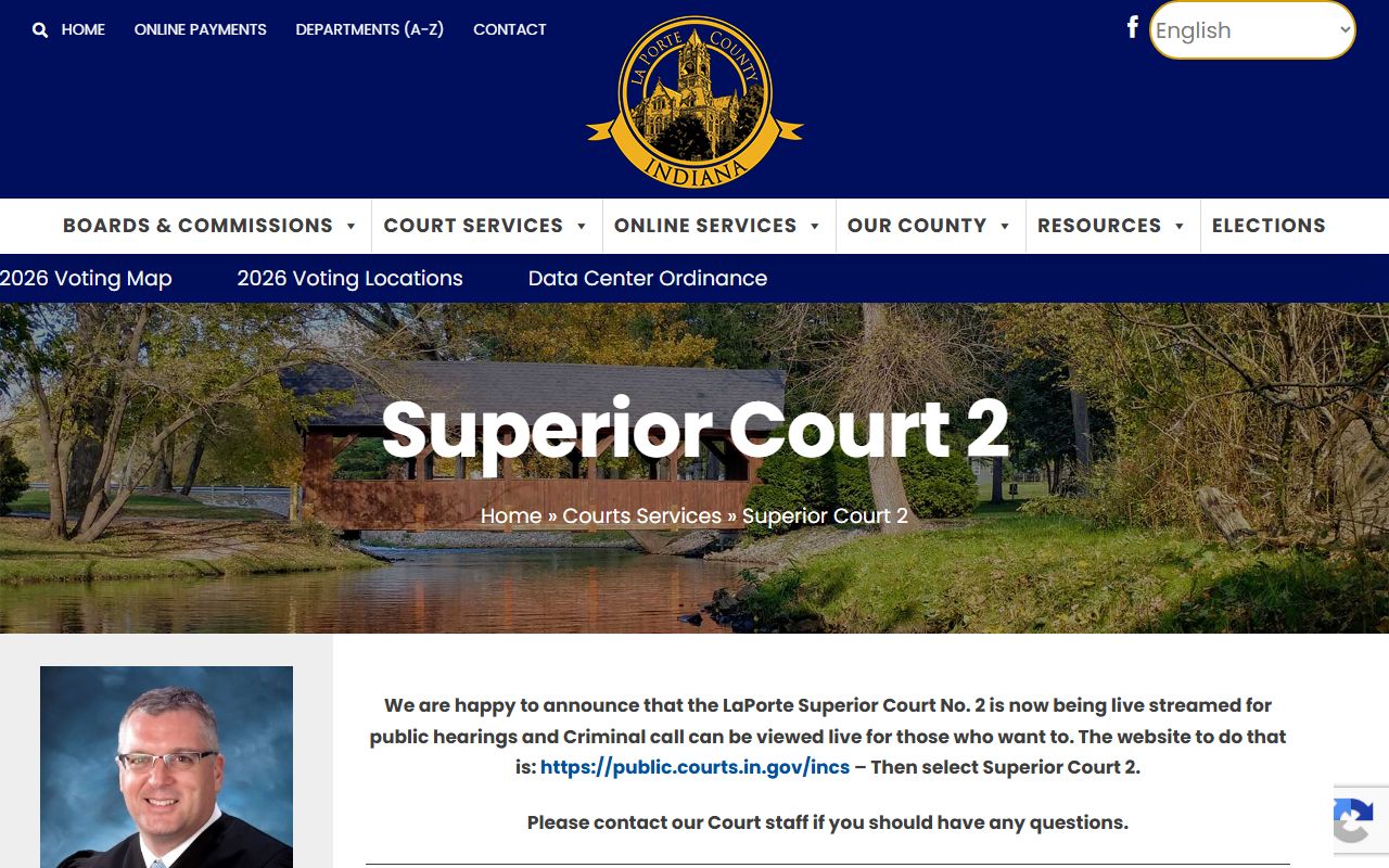 LaPorte County court dockets Superior Court 2 live stream notice