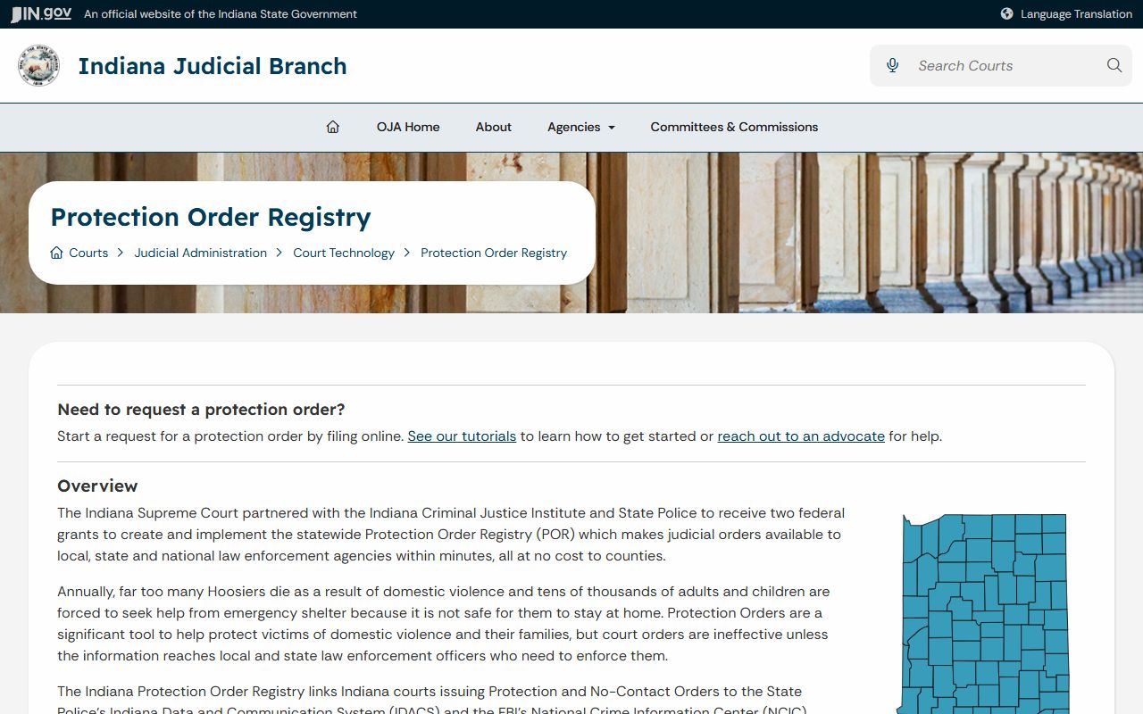 LaPorte County court records and Indiana protection order registry access
