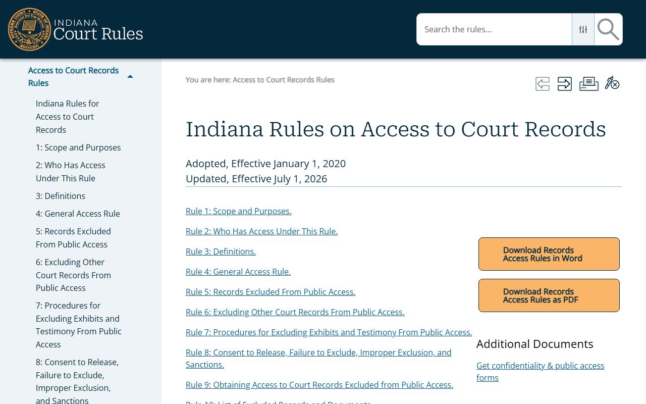LaPorte County court records Indiana Rules on Access to Court Records