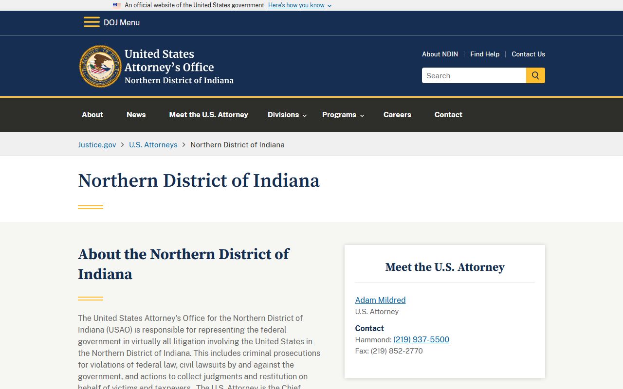LaPorte County criminal court records and U.S. Attorney Northern District of Indiana