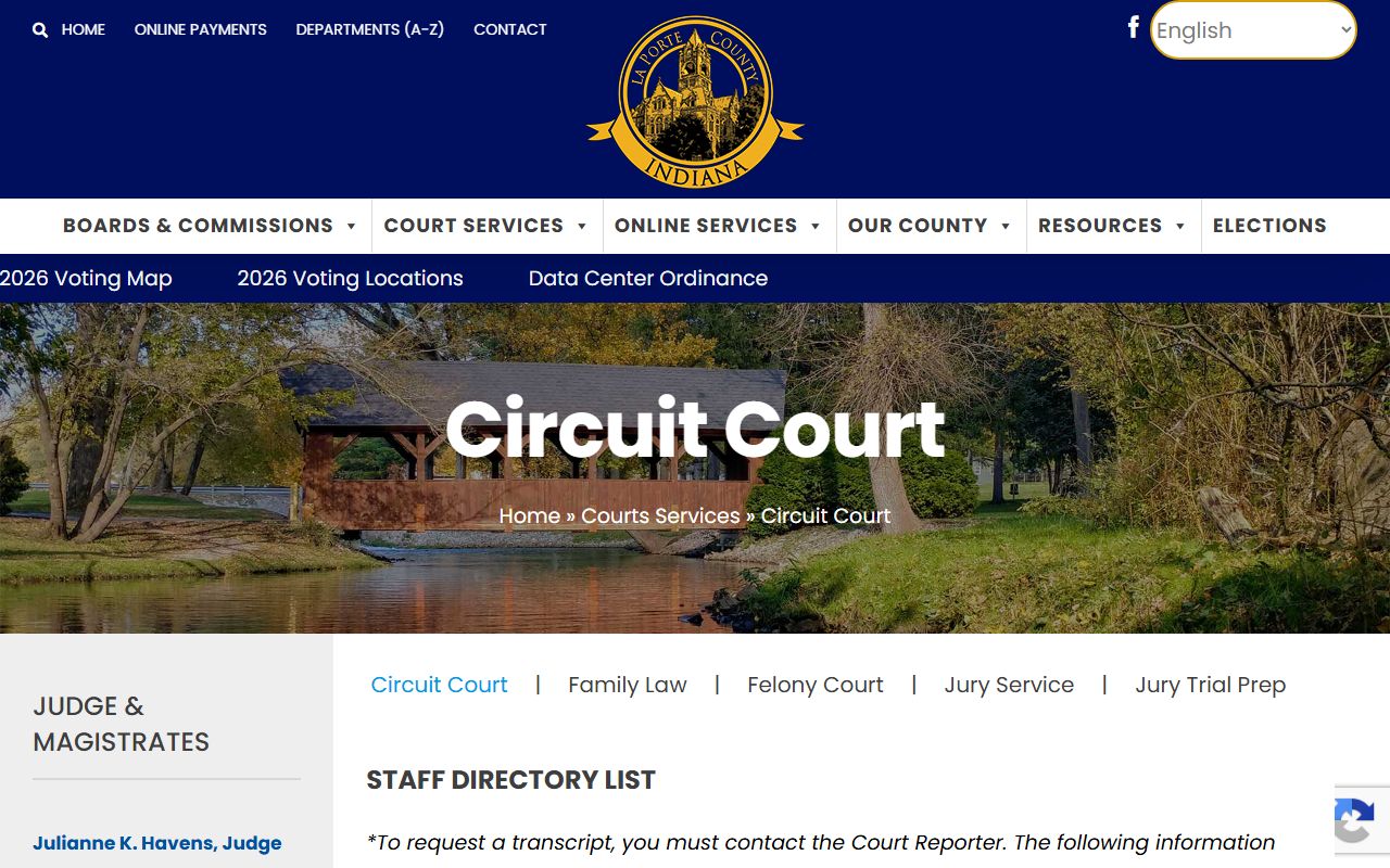 LaPorte County Circuit Court and Superior Court records from the Circuit Court page