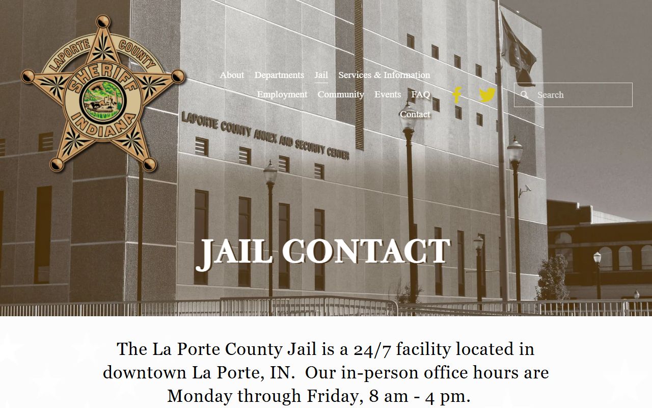 LaPorte County inmate records jail contact page