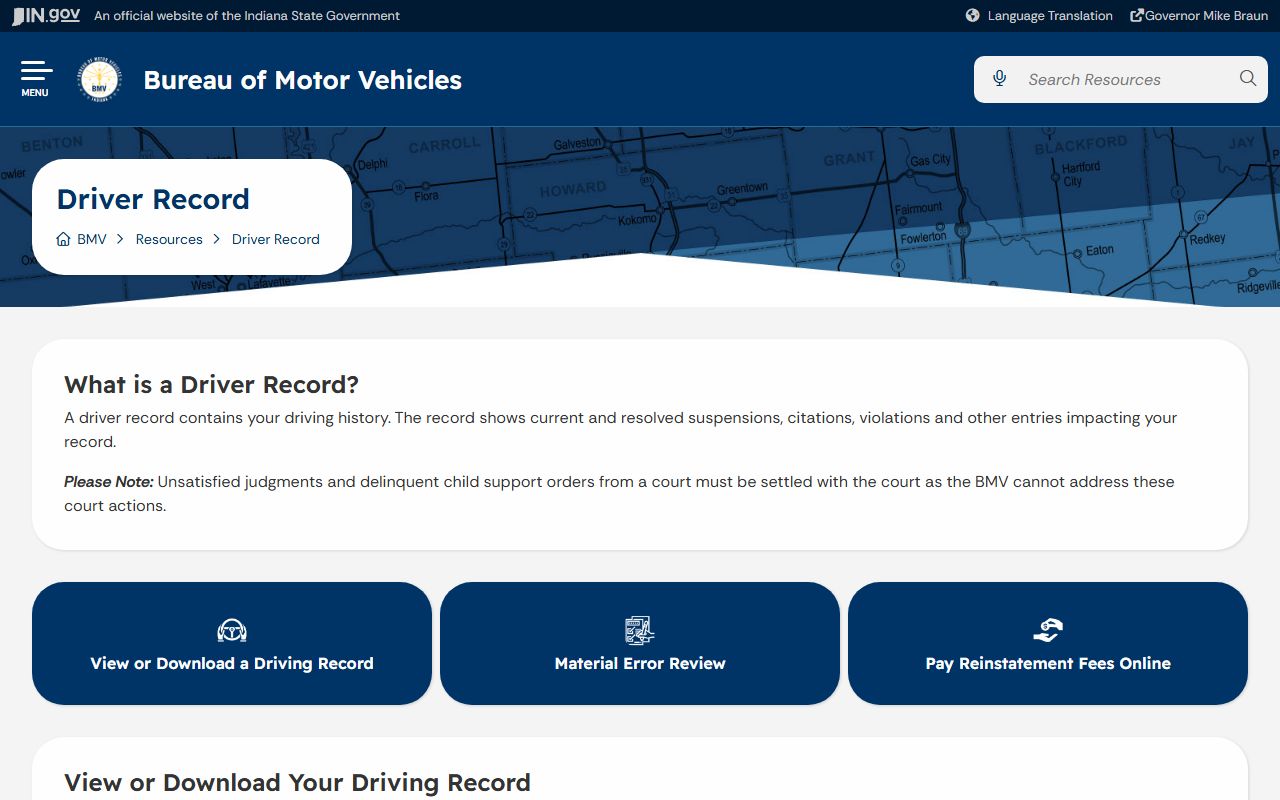 LaPorte County traffic court records Indiana BMV driver record source