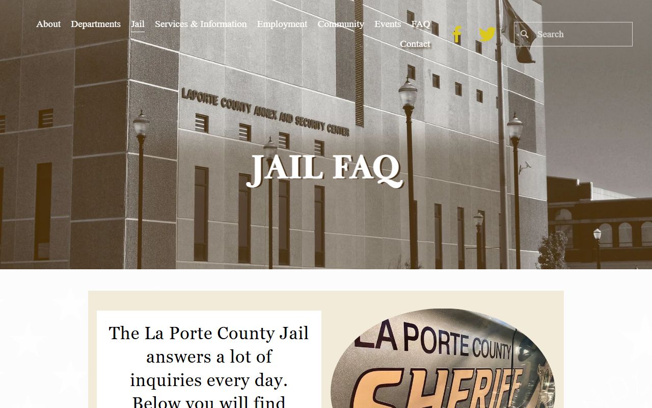 LaPorte County warrant records sheriff jail FAQ with bond and inmate access details